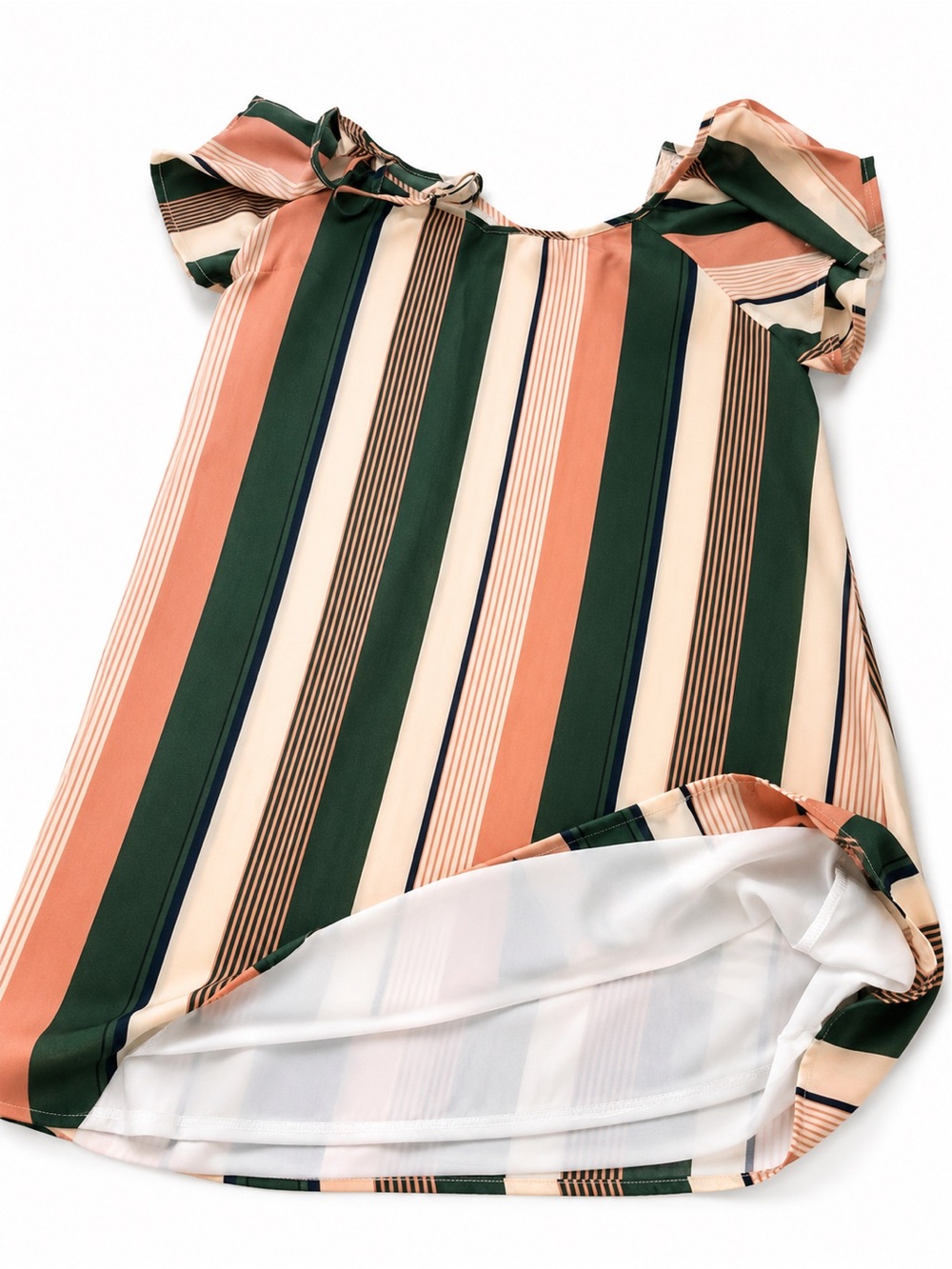 Cold Shoulder Romantic Striped Preppy Tunic Mini Dress Coastal Resort Cover Up M - Picture 4 of 12